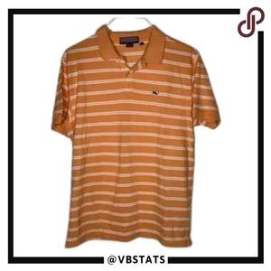 Vineyard Vines Medium Tangerine-White Striped Short Sleeve‎ Polo Shirt